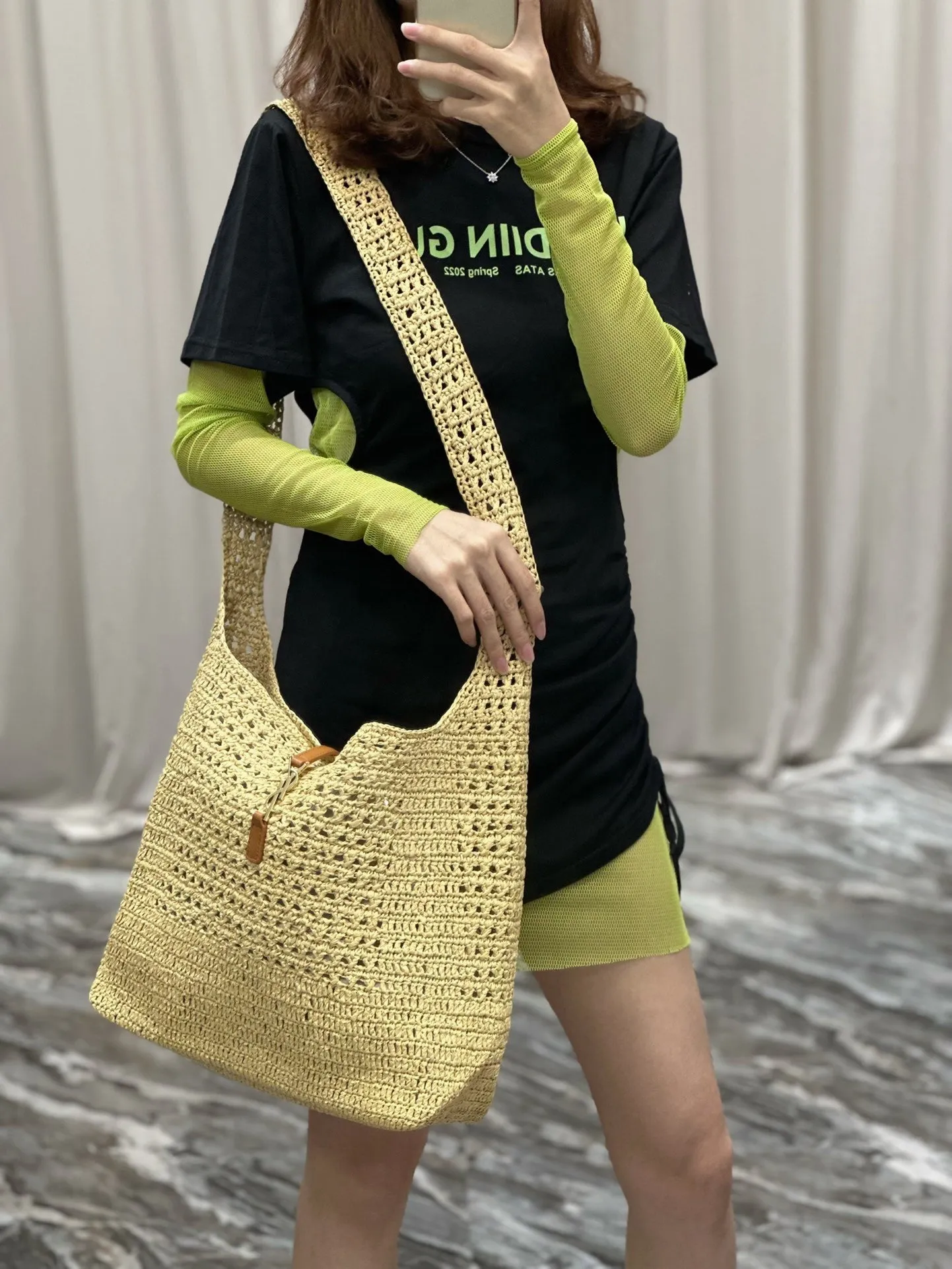 YSK253 Hobo Raffia Bag / HIGHEST QUALITY VERSION / 14.6 x 11.8 x 5.5 inches